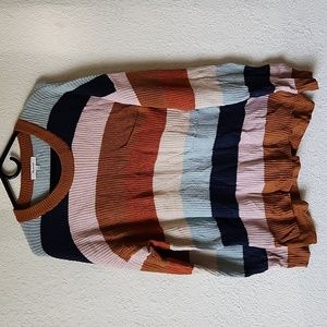 MADEWELL Brown Thompson Pocket Pullover Sweater Multi-Color Sz Small Retro EUC